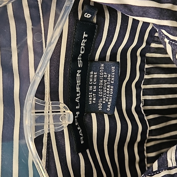 Navy White Stripe Button Down Top - Picture 3 of 5